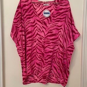NWT Hot Pink and Burgundy Zebra Print Top with Dolman Sleeves Oversized Large